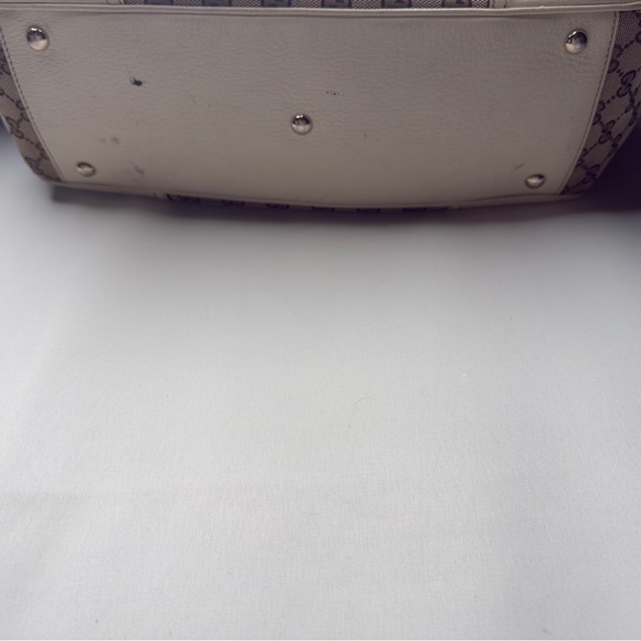 ❌SOLD❌Gucci GG Canvas Ribbon Tote Bag, Shoulder Bag Purse Leather Khaki Beige - Picture 12 of 13